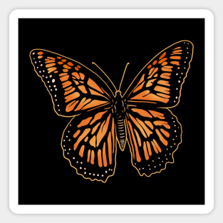 Orange and black Monarch butterfly drawing drawn with a yellow outline. Magnet